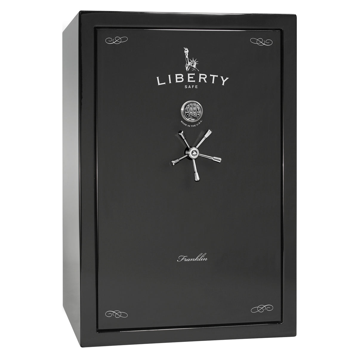 Franklin 45 | Pro Flex Interior | Level 5 Security | 110 Minute Fire Protection | Dimensions: 60.5"(H) x 42"(W) x 27.5"(D) | Up to 60 Long Guns | Black Gloss | Electronic Lock - Closed
